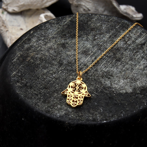 Gold hand of Fatima 'Hamsa' - Good Luck Necklace