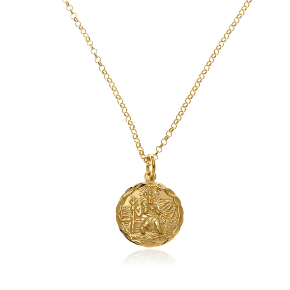 Gold Round St Christopher Necklace
