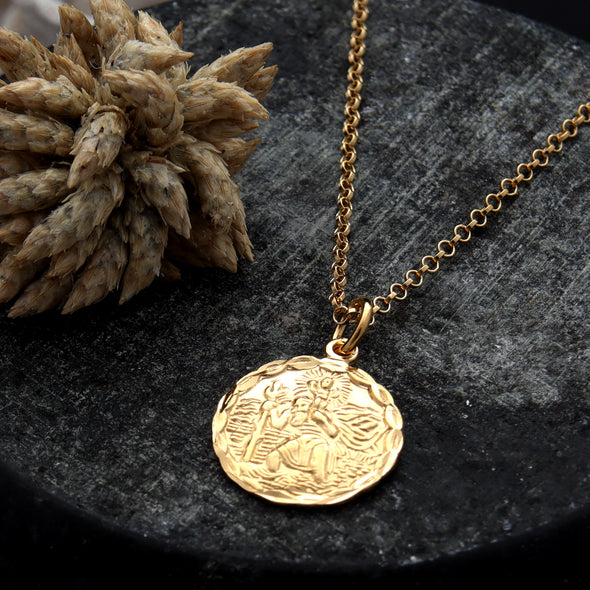 Gold Round St Christopher Necklace