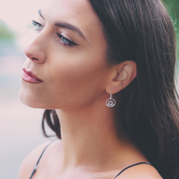 Silver Lotus Drop Earrings